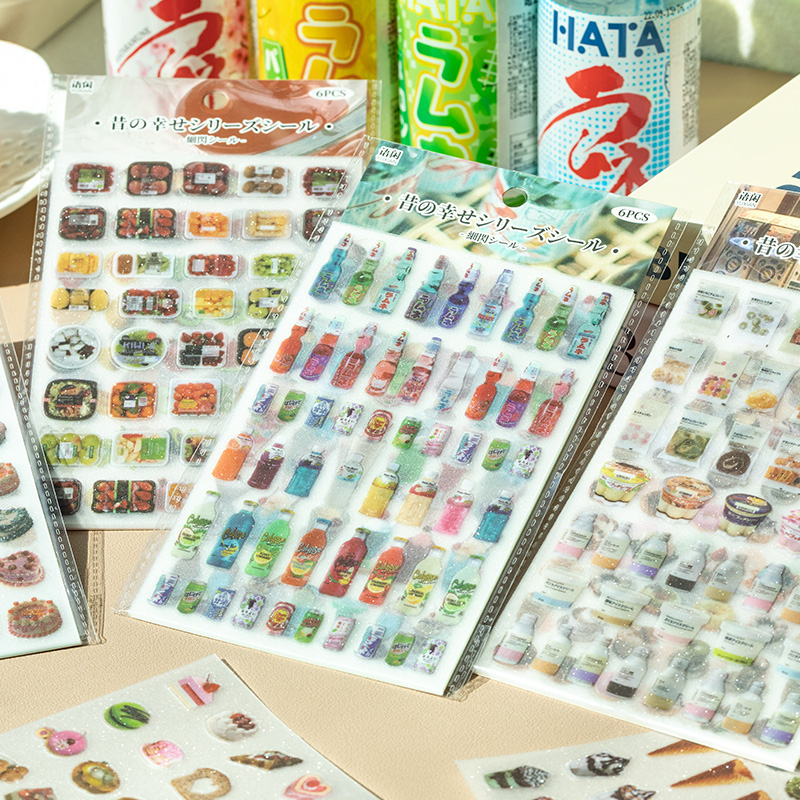 Embellishments For Scrapbooking - 6 枚かわいいケーキスナックテーマステッカー創造性粘着 DIY 防水装飾日記スクラップブッキング素材