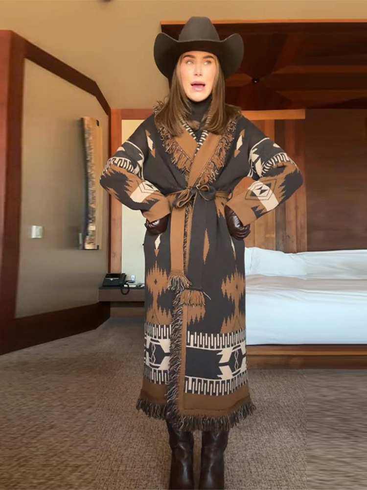 シックなタッセル付きレディースカーディガン、レースアップ、フ - Tassel Fringe Trim のレビューと価格