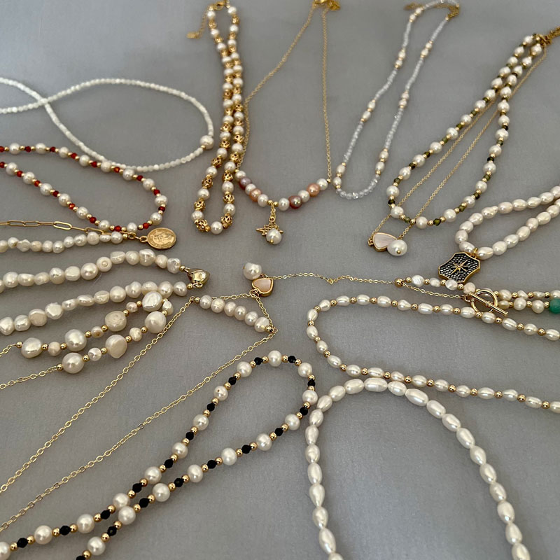 さまざまなスタイルの淡水パールバロックネックレス - Pearl Trim Chain のレビューと価格