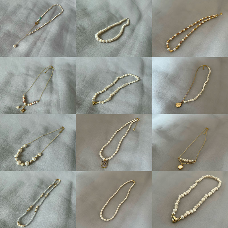 さまざまなスタイルの淡水パールバロックネックレス - Pearl Trim Chain のレビューと価格