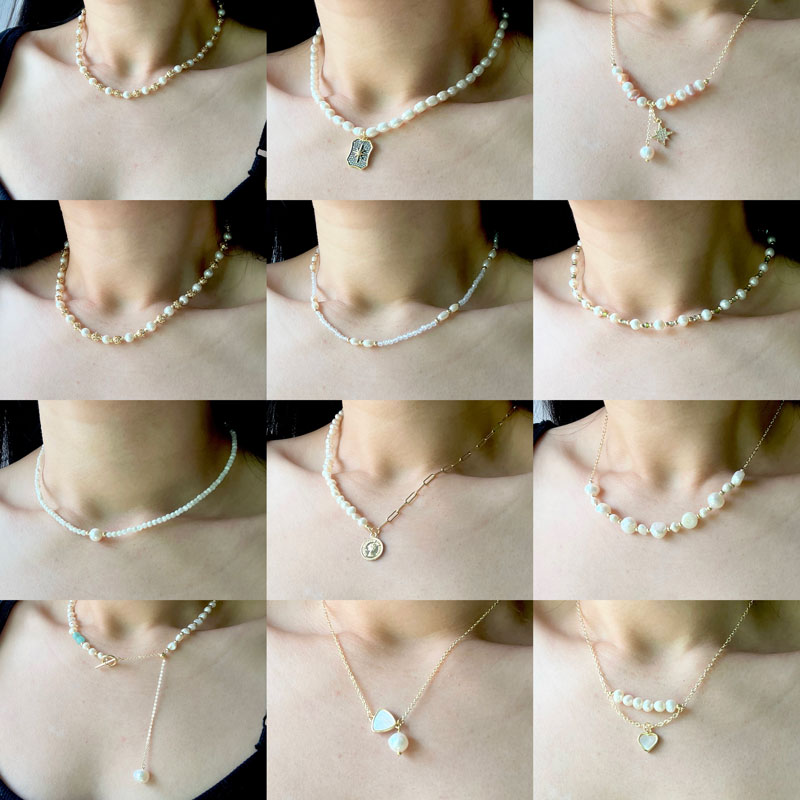 さまざまなスタイルの淡水パールバロックネックレス - Pearl Trim Chain のレビューと価格