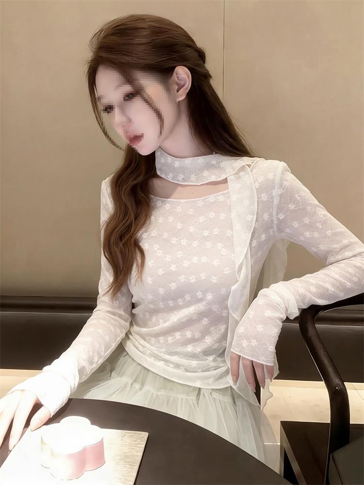 春の韓国風甘い水玉模様のレーストリムレディースブラウス花柄ア - Elastic Lace Trim のレビューと価格