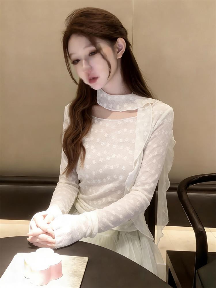 春の韓国風甘い水玉模様のレーストリムレディースブラウス花柄ア - Elastic Lace Trim のレビューと価格