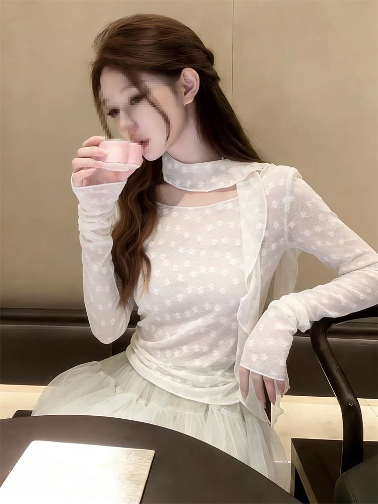 春の韓国風甘い水玉模様のレーストリムレディースブラウス花柄ア - Elastic Lace Trim のレビューと価格