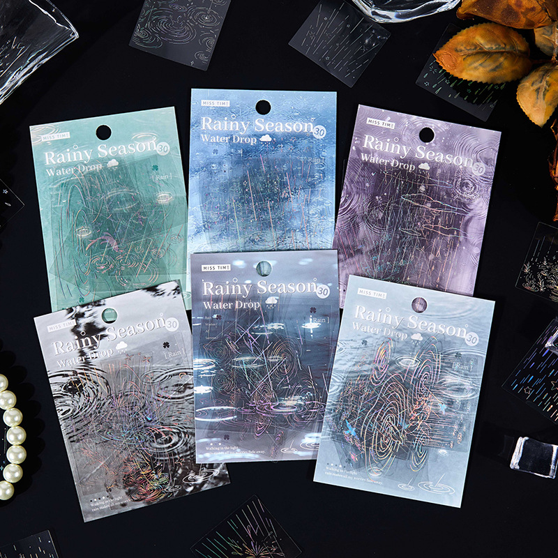1パック/30枚 レーザーレインテーマ 透明グリッターステッ - Embellishments For Scrapbooking のレビューと価格